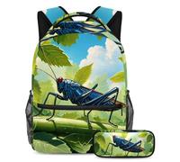 Migliora il tuo stile scolastico con questo set di zaino e astuccio, perfetto per ragazzi, ragazze e adolescenti, simpatico cricket, Multicolore, B：29.4x20x40cm P：19x7.5x3.8cm, Zaini Daypack