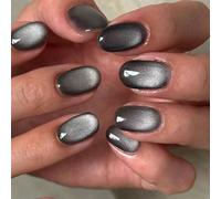 Migliora istantaneamente il tuo aspetto con 24 pezzi di unghie corte a punta ovale stile Y2K con punta a occhio di gatto, unghie acriliche finte a occhio di gatto che si adattano perfettamente, set co