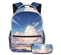 Migliora la tua attrezzatura scolastica con questo zaino e astuccio, perfetto per ragazzi, ragazze e adolescenti, cielo blu e nuvole bianche, Multicolore, B：29.4x20x40cm P：19x7.5x3.8cm, Zaini Daypack
