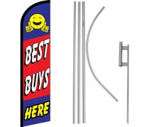 Migliore Compra Qui Blu/Rosso Windless Banner Bandiera & 4.9m Asta Kit / Terra