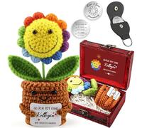Migliore regalo per collega, borsa a forma di girasole positivo, a maglia, multicolore, con portachiavi e biglietto di auguri e scatola del tesoro in legno, portafortuna