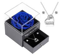 Migliore Rosa Eterna con Collana per la Mamma - Regalo per Festa, Compleanno, Natale - Blu Scuro