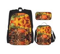 Migpkd Autumn Leaves Happy Thanksgiving Day Pumpkin School Bag Pencil Case Lunch Bag Combinationbackpack for Kids School Bookbag