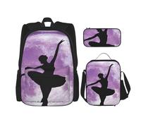 Migpkd Ballerina Dance School Bag Pencil Case Lunch Bag Combinationbackpack for Kids School Bookbag