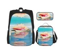 Migpkd Beach Conch Seascape School Bag Pencil Case Lunch Bag Combinationbackpack for Kids School Bookbag