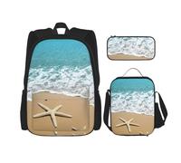 Migpkd Bella stella marina 3D sulla spiaggia sabbia borsa scuola astuccio portapranzo borsa combinazionezaino per bambini scuola bookbag