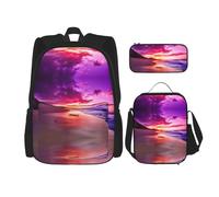 Migpkd Bellissimo zaino da scuola con tramonto sulla spiaggia, astuccio portapranzo, borsa combinatorezaino per libri scolastici per bambini