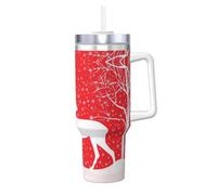 Migpkd Bicchiere da 1180 ml con motivo natalizio con cervo e paesaggio invernale con manico, isolamento estivo e tazza di raffreddamento per regalo di compleanno
