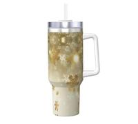 Migpkd Bicchiere natalizio in seta dorata da 1180 ml, con manico, isolamento estivo e tazza di raffreddamento per regalo di compleanno