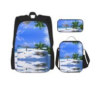 Migpkd Borsa da scuola con palma da spiaggia, con albero di cocco e palma, borsa per il pranzo, borsa per libri per la scuola dei bambini