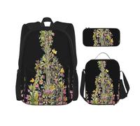 Migpkd Borsa per la scuola a forma di chitarra con fiori e astuccio per il pranzo, zaino per la scuola per bambini