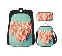 Migpkd Borsa per la scuola a forma di cuore con petali floreali, astuccio per il pranzo, zaino per la scuola per bambini