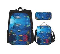 Migpkd Borsa per la scuola a tema oceano colorato astuccio portapranzo borsa combinatorezaino per la scuola dei bambini