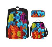 Migpkd Borsa per la scuola colorata con girasole astuccio portapranzo Combinationbackpack per la scuola dei bambini