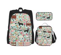 Migpkd Borsa per la scuola con animali della fattoria, astuccio portapranzo, borsa combinatoria per bambini