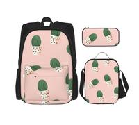 Migpkd Borsa per la scuola con cactus, astuccio per il pranzo, zaino combinato, per bambini