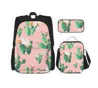 Migpkd Borsa per la scuola con cactus, astuccio per il pranzo, zaino combinato, per bambini