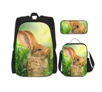 Migpkd Borsa per la scuola con coniglio pasquale che mangia astuccio portapranzo borsa per il pranzo zaino per bambini borsa per libri scolastici