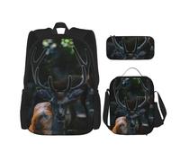 Migpkd Borsa per la scuola con corna di cervo fauna selvatica all'aperto astuccio portapranzo borsa combinatorezaino per la scuola dei bambini