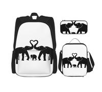 Migpkd Borsa per la scuola con elefanti e giovani elefanti, astuccio portapranzo, borsa combinatoria per bambini