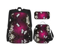 Migpkd Borsa per la scuola con farfalla nera e bianca astuccio portapranzo borsa combinatorezaino per la scuola per bambini