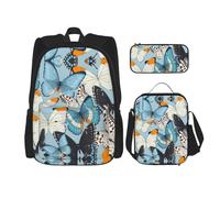 Migpkd Borsa per la scuola con farfalle, astuccio per il pranzo, zaino combinato, per bambini