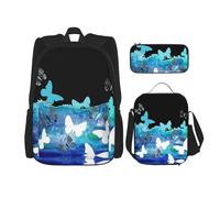 Migpkd Borsa per la scuola con farfalle, astuccio portapranzo, zaino combinato, per bambini