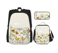 Migpkd Borsa per la scuola con farfalle volanti tra fiori e galline, astuccio per il pranzo, zaino per la scuola per bambini