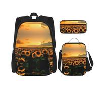 Migpkd Borsa per la scuola con fiore di sole astuccio portapranzo borsa combinatorezaino per la scuola dei bambini