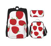 Migpkd Borsa per la scuola con fragole, astuccio portapranzo, zaino combinato, per bambini