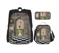 Migpkd Borsa per la scuola con lanterna a forma di fungo da pavimento, astuccio per il pranzo, zaino combinato, per bambini