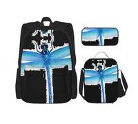 Migpkd Borsa per la scuola con libellula, astuccio portapranzo, zaino combinato, per bambini