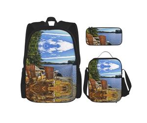 Migpkd Borsa per la scuola con paesaggio marino e spiaggia astuccio portapranzo borsa combinatorezaino per la scuola dei bambini