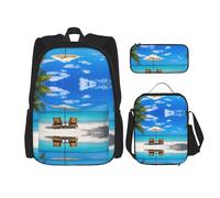 Migpkd Borsa per la scuola con palme da spiaggia, astuccio portapranzo, zaino combinato, per bambini