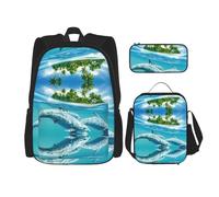 Migpkd Borsa per la scuola con pesci marini subacquei, astuccio portapranzo, borsa combinatorezaino per libri scolastici per bambini