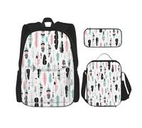 Migpkd Borsa per la scuola con piume, astuccio portapranzo, zaino combinato, per bambini