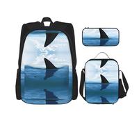 Migpkd Borsa per la scuola con squalo e astuccio portapranzo, zaino combinato, per bambini