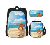 Migpkd Borsa per la scuola con stella marina e spiaggia, astuccio per il pranzo, zaino per la scuola per bambini
