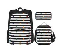 Migpkd Borsa per la scuola in bianco e nero con glitter arcobaleno a pois a righe astuccio portapranzo borsa per libri per la scuola per bambini