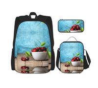 Migpkd Borsa per la scuola in legno con ciotola di ciliegia su legno, borsa per il pranzo, zaino per libri per la scuola dei bambini