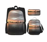 Migpkd Boston Charles River City Skyline Sunset School Bag Pencil Case Lunch Bag Combinationbackpack for Kids School Bookbag