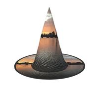Migpkd Boston Charles River City Skyline Tramonto Halloween Cappello da strega per donne uomini accessori cosplay per costume partito cappello da mago