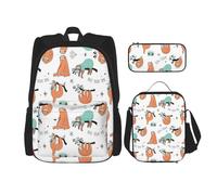 Migpkd Bradipi appesi al ramo di un albero di musica borsa per la scuola astuccio portapranzo borsa per il pranzo zaino per bambini borsa per libri scolastici