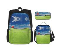 Migpkd Campo da golf con bandiera nel buco borsa per la scuola astuccio portapranzo borsa per il pranzo zaino per bambini borsa per libri scolastici