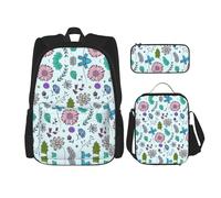 Migpkd Colorato Doodle Flowers School Bag Pencil Case Lunch Bag Combinationbackpack per bambini Scuola Bookbag