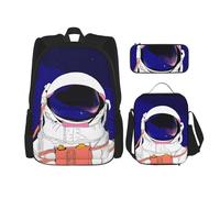 Migpkd Cool Man in Outer Space Galaxy School Bag Pencil Case Lunch Bag Combinationbackpack for Kids School Bookbag