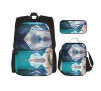 Migpkd Divertente astuccio per la scuola con lupo e animali, borsa per il pranzo, zaino per la scuola per bambini