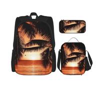 Migpkd Dusk Tropical Beach Palm School Bag Pencil Case Lunch Bag Combinationbackpack for Kids School Bookbag