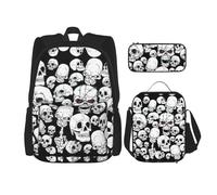 Migpkd Evil Skull School Bag Pencil Case Lunch Bag Combinationbackpack for Kids School Bookbag