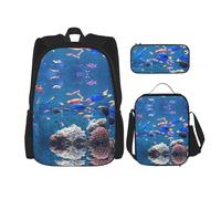 Migpkd Fishs Hd School Bag Pencil Case Lunch Bag Combinationbackpack for Kids School Bookbag